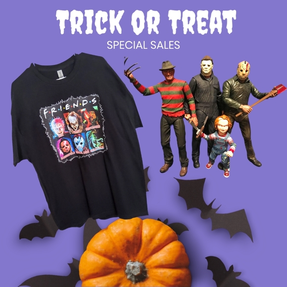 NWT!! Horror-Themed Iconic Friends Black Cotton T-Shirt In Various Sizes!! - Picture 4 of 15